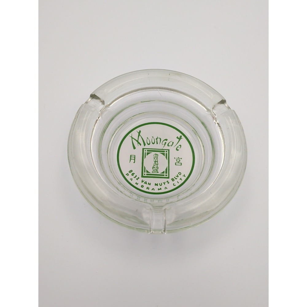 Rare Vintage Moongate Glass Green & Clear MCM Ashtray, Panorama City